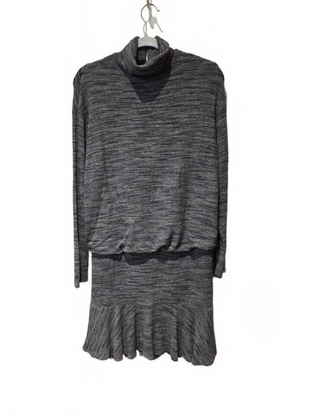Anthropologie Bailey 44 Greta Dress grey turtleneck drop waist ruffle M NWOT